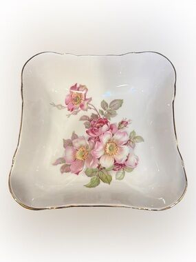 Johann Haviland Bavaria Wild Rose Square Serving Bowl Pink Floral Vintage